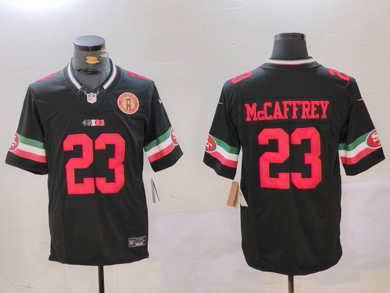 Men San Francisco 49ers #23 Mccaffrey Black Mexico three generations 2024 Nike Vapor Limited NFL Jersey style 2->->